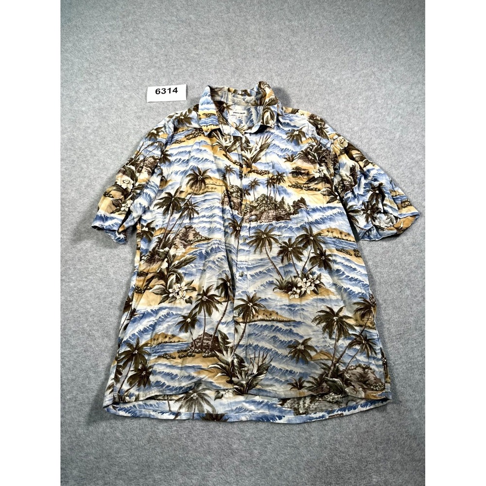 Pierre Cardin Hawaiian Shirt Mens XL Blue Tropical Print Short Sleeve Button Up
